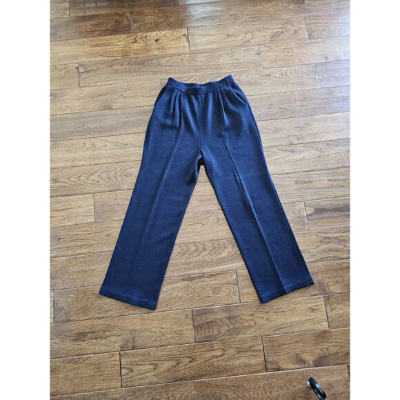 St. John Collection Navy Blue Knit Wool Blend Santana Pants Women's 4 Wide Leg - Picture 8 of 8